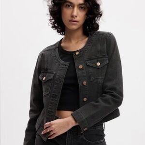 GAP Collarless Black Denim Jacket — Small